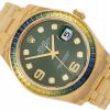 ROLEX PEARLMASTER DATEJUST 39 YELLOW GOLD 18K BAGUETTE DIAMOND BEZEL OLIVE DIAMOND DIAL REF. 86348SABLV FULL SET UNWORN