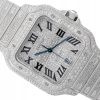 CARTIER SANTOS DE CARTIER STEEL ICED OUT ROMAN DIAMOND DIAL REF. WSSA0018 FULL SET UNWORN