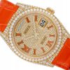 ROLEX DAY-DATE 36 YELLOW GOLD 18K PAVE DIAMONDS CORAL ROMAN DIAL REF. 128158RBR FULL SET